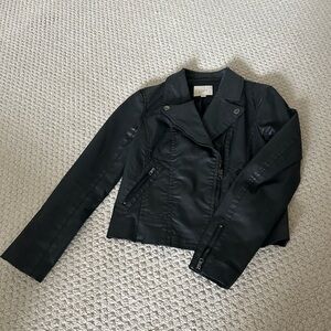 Loft black coated cropped motto jacket size XS